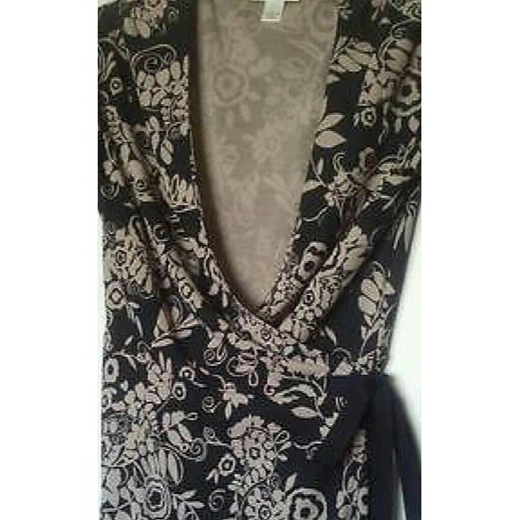ANN TAYLOR WRAP DRESS Black Tan Floral LONG SLEEVE SZ 4 SMALL WOMENS NWOT - Picture 3 of 5